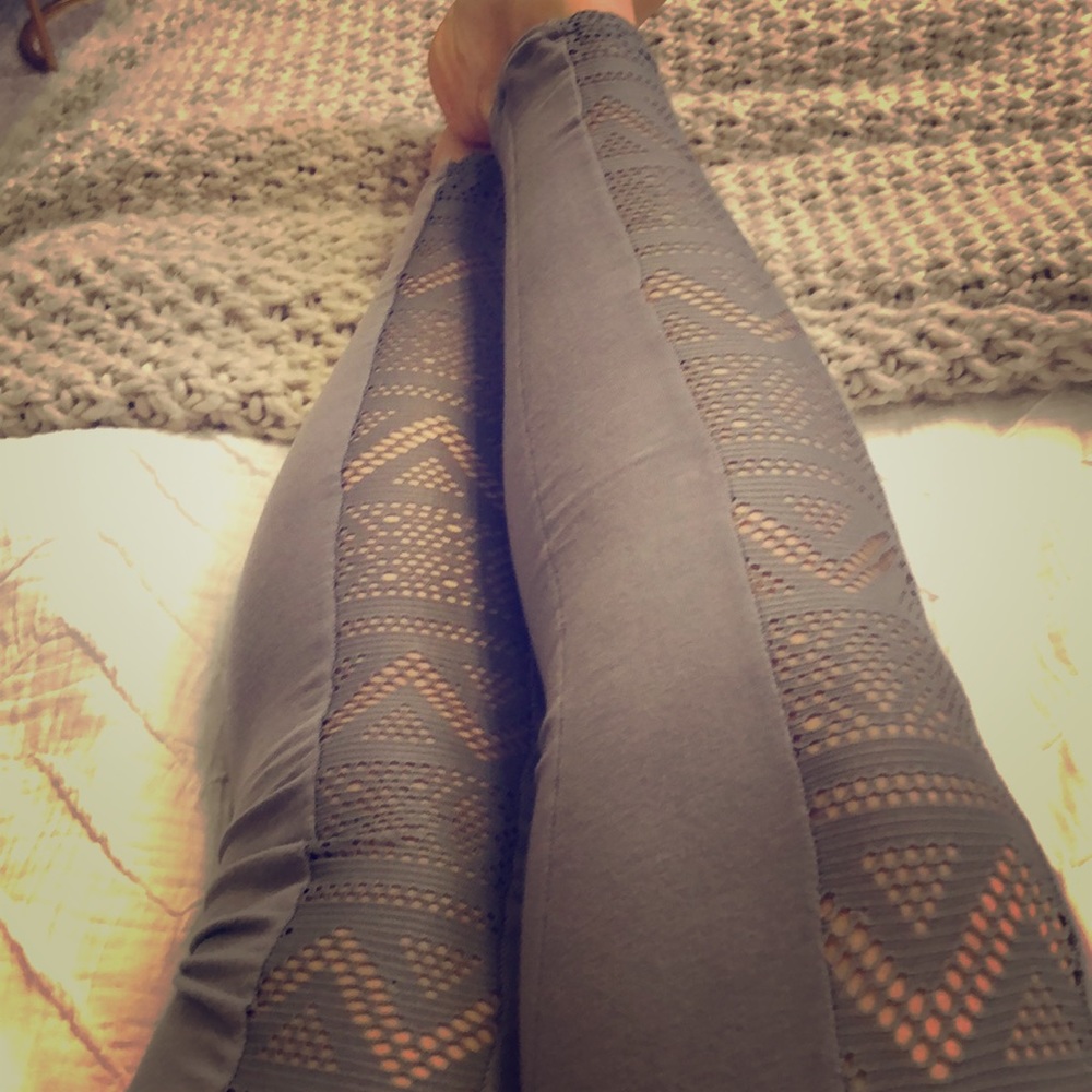 VS grey leggings with sexy cutout design down leg